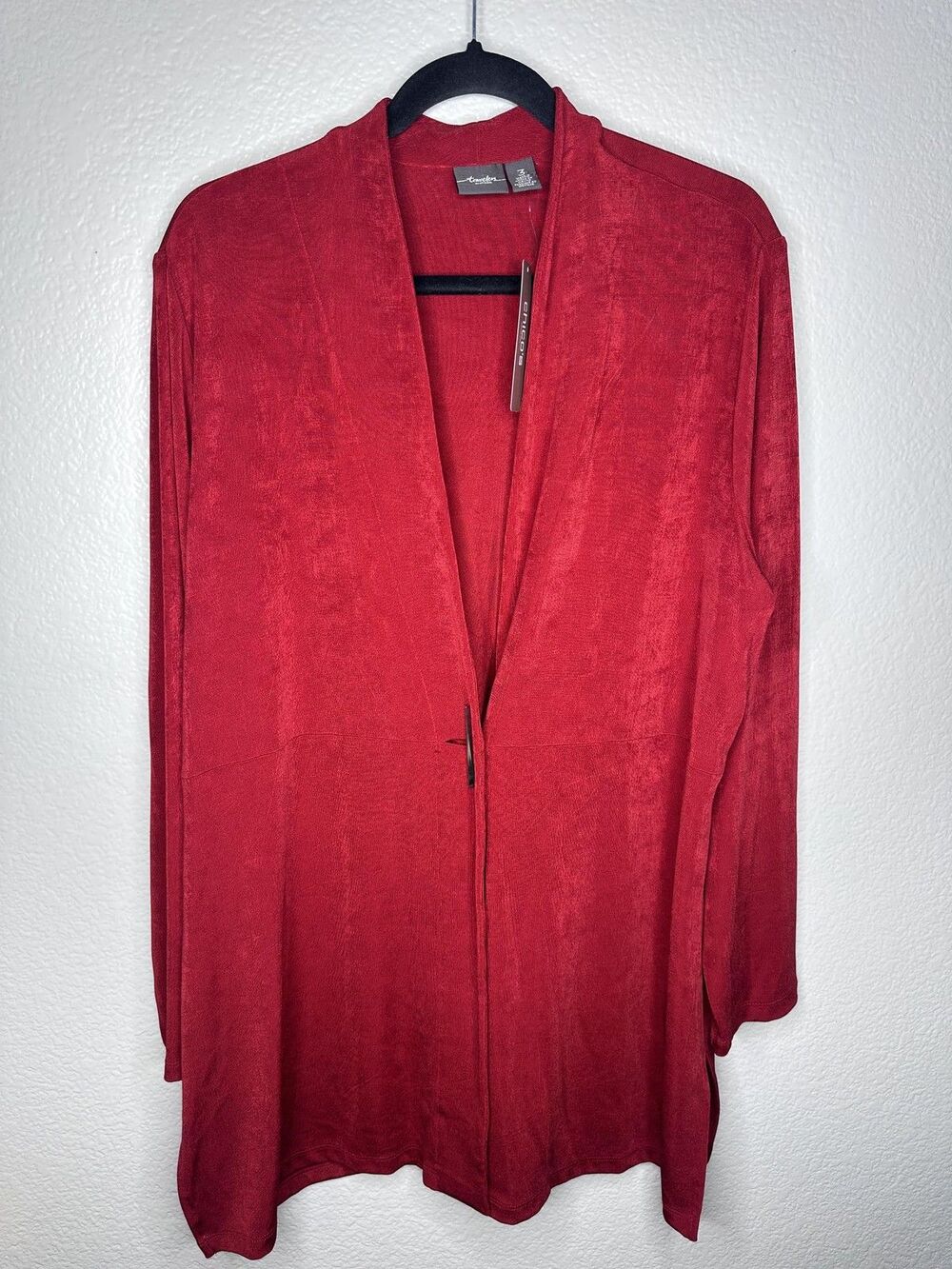 NEW Chico's Travelers Jacket Womens 3 US XL Red Side Clasp Knit Stretch Toggle